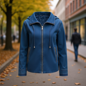 Chaqueta Reversible de Mezclilla para Mujer HDJ AD-N5, Talla Grande, Color Sólido, Casual, Otoñal, con Cremallera y Capucha, Lavable, 100% Algodón - Product Image 2