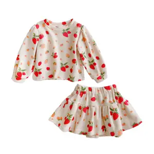 Baby Boutique Clothing Outfit Children Girls Fall Clothes Strawberry Top And Skirt Kids Set