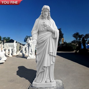YOUFINE Statue de Jésus en marbre blanc sculptée à la main, pose Divine Miséricorde avec rayons de cœur, pour église et jardin - Product Image 4