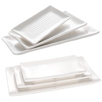 Assiette rectangulaire en mélamine blanche pour restaurant, hôtel, dessert, fruits, poisson, sushi