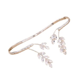Marquise <b>Crystal</b> Leaf Palm Cuff <b>Bracelet</b> Gold Plated Luxury Wheat Branch Open Bangle For Women - Product Image 2