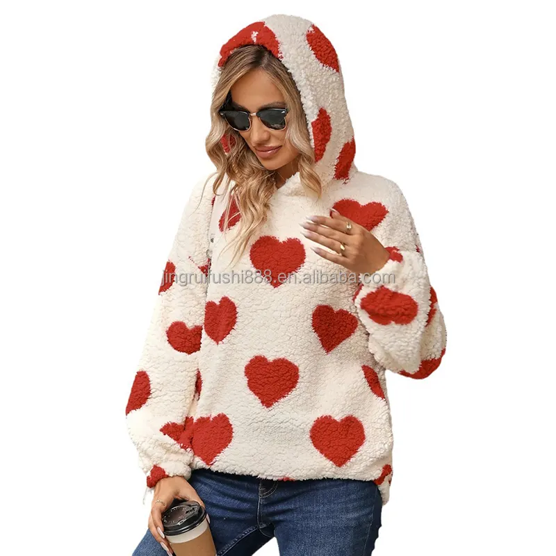 Rts Vrouwen Houden Van Patroon Capuchon Sweatshirts Drie Kleuren Valentines Lady Fleece Sherpa Tops