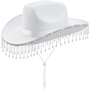 Chapeau de cowgirl MADESHINE en feutre blanc style jazz avec strass brillants pour future mariée, idéal pour les enterrements de vie de jeune fille - Product Image 4