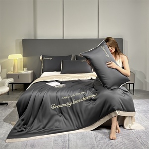 Set di trapunte in seta di ghiaccio di lusso leggero in quattro pezzi con ricamo digitale bordo largo lavabile in seta nuda perfetta per dormire - Product Image 1