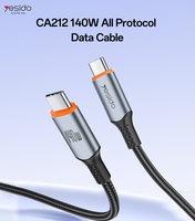 Kabel Data Yesido 1.2M Panjang 140W Pengisian Cepat Aluminium Alloy Tipe-C ke Tipe-C Semua Protokol CA212