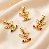 Breloque de Noël en or plaqué PVD 18 carats, pendentif renne au nez rouge pour bracelet, collier, fabrication de bijoux DIY, cadeau de Noël