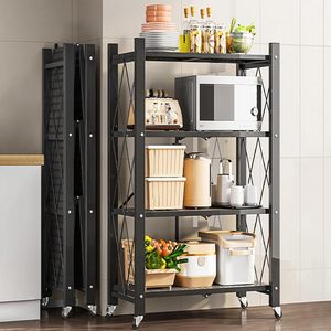 Floor-<b>standing</b> Multi-layer Installation-<b>free</b> Stainless Steel Corrosion Protected <b>Kitchen</b> Folding Shelf Wheels Shelf Rack - Product Image 4
