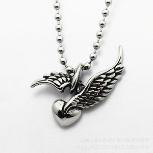 Pendentif en forme de cœur d'ange en acier inoxydable yunnique avec ailes, breloque à thème pour bijoux cadeaux - Product Image 2