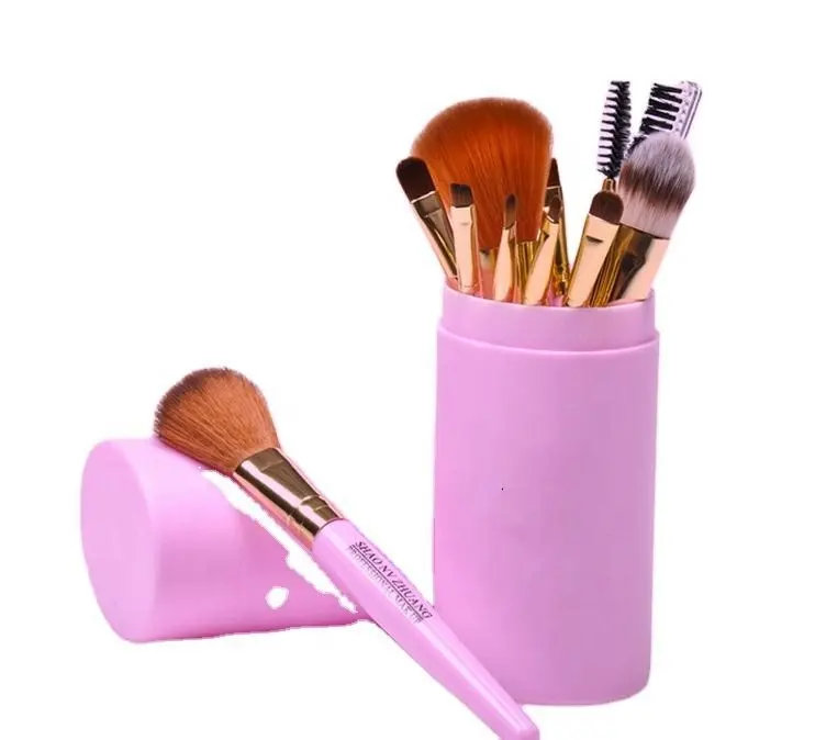 2023 Baru 12 Buah Kit Kuas Kosmetik Set Kuas Makeup dengan Barel Kitty Cat Hello Kitty Kuas Alas Bedak MOQ 3 Set