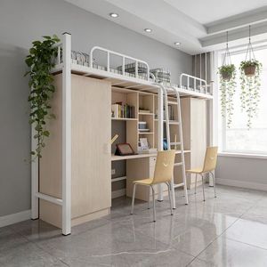 Lit superposé double moderne en acier et bois de qualité supérieure avec bureau <span class=keywords><strong>informatique</strong></span>, tiroirs de rangement, étagères, <span class=keywords><strong>armoire</strong></span> et rideaux - Product Image 3