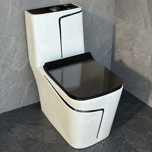Elegant Blue Ceramic One-Piece Toilet with Black Lines - Luxury Sanitary Ware Bathroom Commode for African Wholesale Importers - Product Image 4