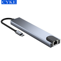 CYKE — Hub 8-en-1 Usb type-c, RJ45, avec lecteur de carte SD/TF, pour ordinateur portable et plus de appareils, 8 ports, CY037