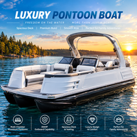 Bateau ponton de luxe en aluminium avec auvent Bimini sportif, deux consoles de capitaine, sièges spacieux et direction hydraulique