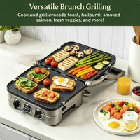Machine de cuisson multifonctionnelle 5-en-1 : Gril de contact en céramique antiadhésif, presse à panini, plaque de cuisson réversible et gril plat ouvert