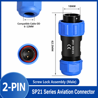 Connecteur d'aviation étanche HYSF SUBSEA SP21 à 2 broches, prise mâle, verrouillage par vis, câble de 6 à 12 mm pour équipement marin
