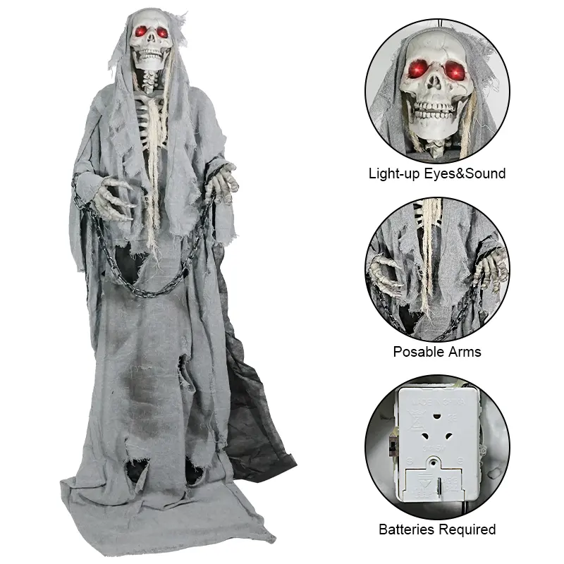 2024 Halloween Decorations Wholesale Animatronics Accessories Hanging Ghost Party Plastic Halloween Skeleton With Glowing Eyes