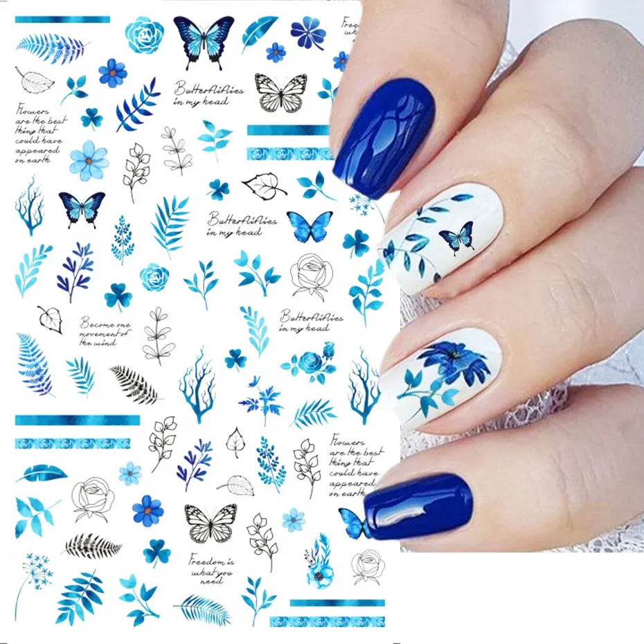 High Quality Blue Nail Art Professional DIY 3D Nail Accessories Set Metal Nail Stickers