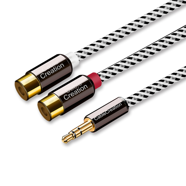 CableCreation 3.5mm Male to 2RCA Female Stereo Audio Cable, Braided Aux Mini Jack to RCA Y Splitter Adapter for Speakers, PC, TV