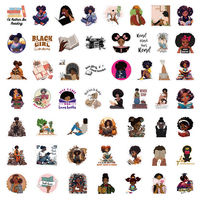 105 autocollants de filles noires de dessin animé lisant des livres, logo personnalisé, vinyle imperméable, autocollants pour journal, ordinateur portable, téléphone, autocollants décoratifs pour livre