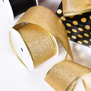 Natal Glitter Wired Edge fita 2.5 polegadas x 10 Quintal para Casa Decoração Do Casamento Envolvimento Do Presente Topper Da Árvore <span class=keywords><strong>Bow</strong></span> Wreath - Product Image 3