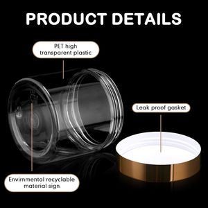 4oz 8oz 16oz Empty Cream Cosmetics <b>Containers</b> Luxury Clear Gift Jars Round PET Cream Jars with Gold Lids - Product Image 3