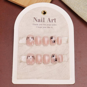 Ongles portables courts Nude Rose Mignon Chien Motif Conseils Adorable Girly Autocollants pour ongles pré-faits - Product Image 3