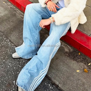 Jeans personnalisés pour hommes, taille haute, coupe droite, style baggy, streetwear tendance, vintage, avec strass - Product Image 2