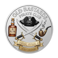 Pièce de monnaie commémorative en métal du Club des pirates Stock Old Bastards, avec squelette de pirate, perroquet et rhum, objet de collection et souvenir