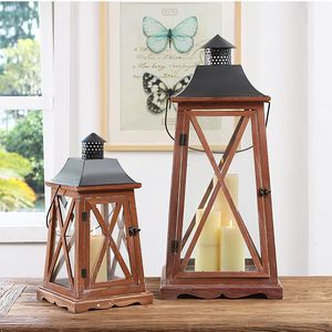 Lanterne à vent rétro <span class=keywords><strong>en</strong></span> <span class=keywords><strong>bois</strong></span> <span class=keywords><strong>sur</strong></span> <span class=keywords><strong>pied</strong></span>, porte-bougie coupe-vent, accessoire de photographie, ornement, modèle fait main 8117 - Product Image 3