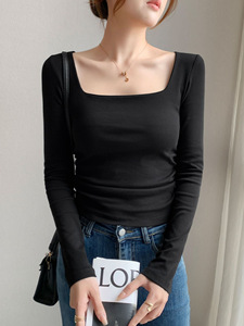 Haut court pour femme en maille respirante, coupe ajustée, col rond, manches longues, 95% coton 5% élasthanne, style streetwear uni - Product Image 5