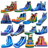Toboggan aquatique gonflable bleu ODM de grande capacité, résistant à l'eau, à double piste, avec grande piscine, vente en gros OEM