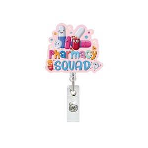 Porte-<span class=keywords><strong>badge</strong></span> rétractable mignon pour équipe de pharmacie, porte-<span class=keywords><strong>badge</strong></span> d'identification amusant pour infirmière et pharmacien avec motif pilule de dessin animé et pince crocodile - Product Image 4