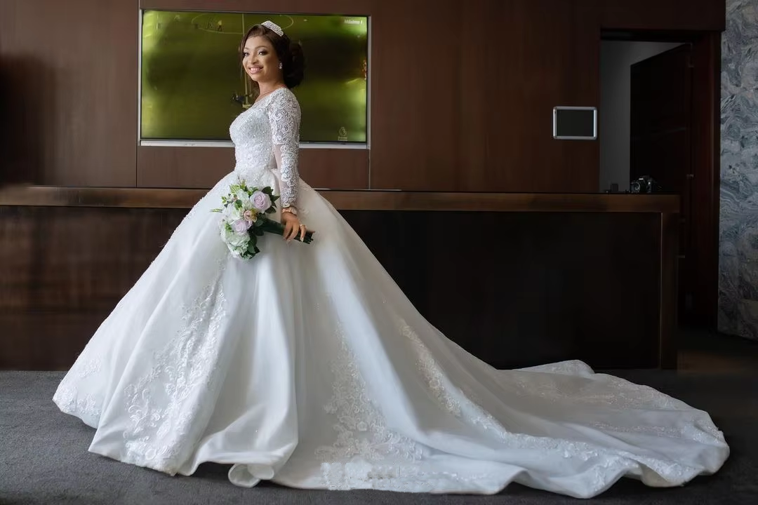 beaded long sleeve wedding dress Bling Long Sleeves Ball Gown Wedding Dresses Beaded Corset