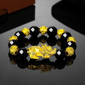 <span class=keywords><strong>Bracelet</strong></span> en perles de bouddha noir, plaqué en or véritable, <span class=keywords><strong>Feng</strong></span> <span class=keywords><strong>Shui</strong></span>, <span class=keywords><strong>Pixiu</strong></span>, Mantra, accessoire porte-bonheur, richesse <span class=keywords><strong>obsidienne</strong></span> <span class=keywords><strong>noire</strong></span>, pour femmes et hommes - Product Image 4
