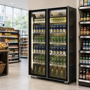 Réfrigérateur à boissons vertical à double <span class=keywords><strong>porte</strong></span> en verre noir avec refroidissement par ventilateur et étagères réglables pour supermarché - Product Image 3