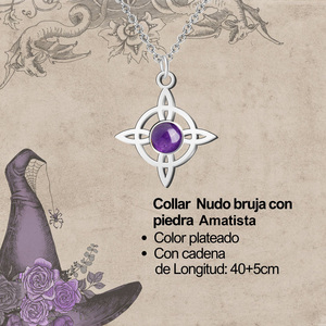 Ciondolo geometrico con nodo della strega in acciaio argento ametista protezione portafortuna oro placcato croce numero collane perla pietra principale - Product Image 3