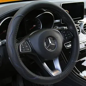 Car Leather Steering Wheel Cover All-season Universal Dynamic Fiber Leather Embossed Car Handle Cover