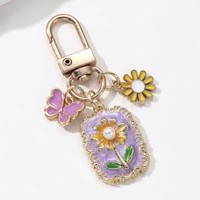 Article populaire : Porte-clés vintage en émail à motif floral, breloque florale peinte à l'huile avec accents décoratifs