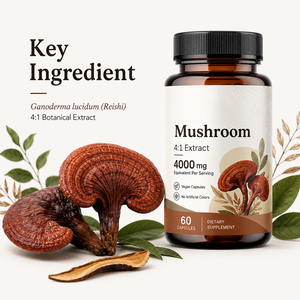 Capsules de champignons Reishi OEM/ODM, compléments alimentaires à base de plantes, certifiés GMP, 60 capsules/flacon, usage adulte, soutien immunitaire - Product Image 2