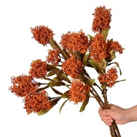 Lukisan Minyak Gaya Eropa Warna-Warni 3-Pronged Skimmia Fruit HD Bunga Buatan Lem Lembut Kain Sutra Cetakan Injeksi Dekorasi Lembut