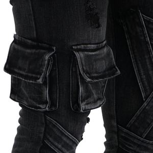 DENIM Best Custom Cargo Pocket <b>Black</b> Stacked <b>Men</b> Bootcut <b>Jeans</b> Stack Leg <b>Jeans</b> Stacked Streetwear <b>Jeans</b> <b>Men</b> - Product Image 2