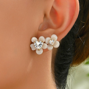 Flower Stud <b>Earrings</b> With Zircon Inlay For Women Party Jewelry Stainless Steel Ear <b>Posts</b> Geometric Floral Design - Product Image 2