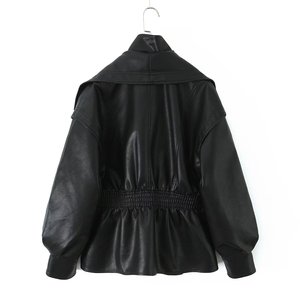 MYST&amp;ZA Women's Clothing 25 Autumn New Style Fashionable Casual Versatile Stand-up Collar <strong>Long</strong> Loose Pu Imitation <strong>Leather</strong> <strong>Jacket</strong> - Product Image 6