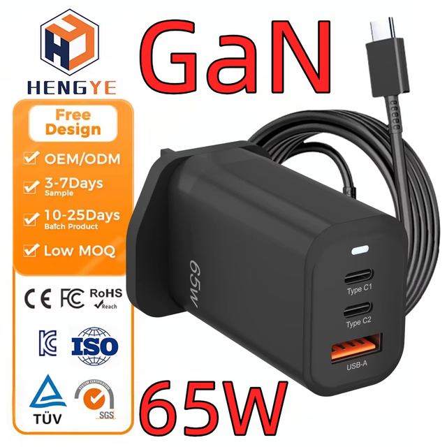 OEM Phone Travel Power Supply 65watt 45w 18w 3 in 1 Charger Plug 3 Ports 65w Usbc Fast Charger 65w Gan 2c Port Adapter
