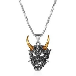 Waterdicht Roestvrij Staal Japanse Prajna Hangers Gothic Punk Hollow Demon Gezicht Ketting Halloween Party Geschenken Sieraden