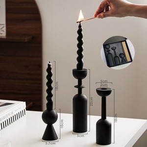 Elegant and Minimalist Geometric <strong>Black</strong> Wood <strong>Candlestick</strong> <strong>Holder</strong> Stylish and Beautiful for Home Decor and Festive Ambiance - Product Image 5