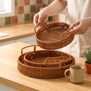 Paniers ronds en rotin empilables avec poignées - Product Image 2