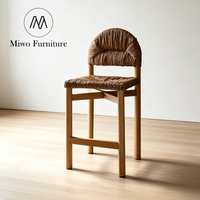 Chaise de bistrot en rotin de style moderne rétro, tabourets hauts en bois massif, chaise de bar pour cuisine, maison, restaurant, comptoir, tabouret tressé