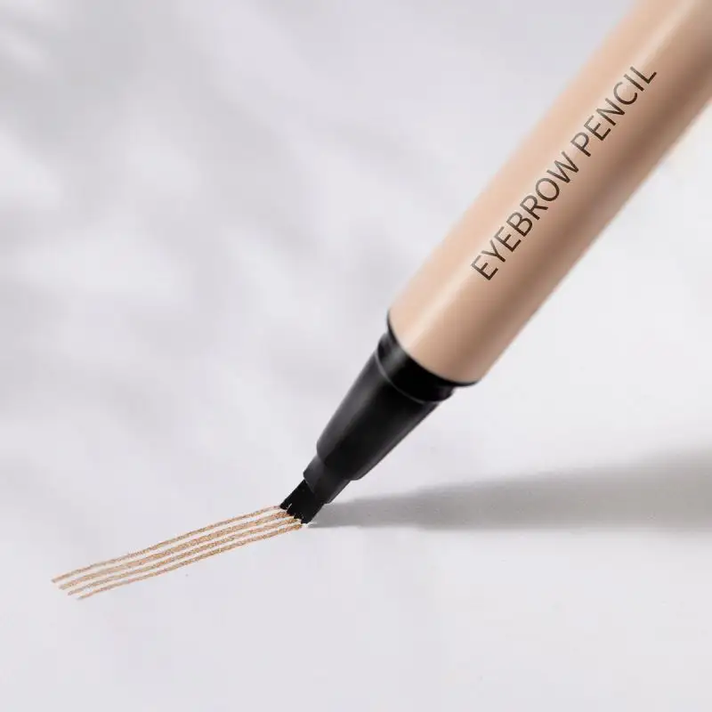 カスタム耐水性ビーガンメイクアップダブルヘッドマイクロ薄い液体眉毛鉛筆プライベートラベルブロウ4フォーク