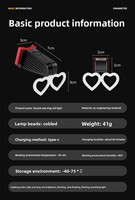 Feu arrière de vélo LED en forme de cœur imperméable IPX6, 6 modes, batterie rechargeable, léger, longue portée, sécurité de conduite nocturne, ABS